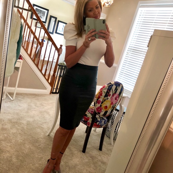 LAST ONE!! Black Faux Leather Midi Skirt - Picture 5 of 8